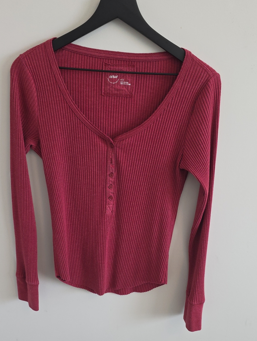 Aerie Essential Ribbed Henley Layering Top